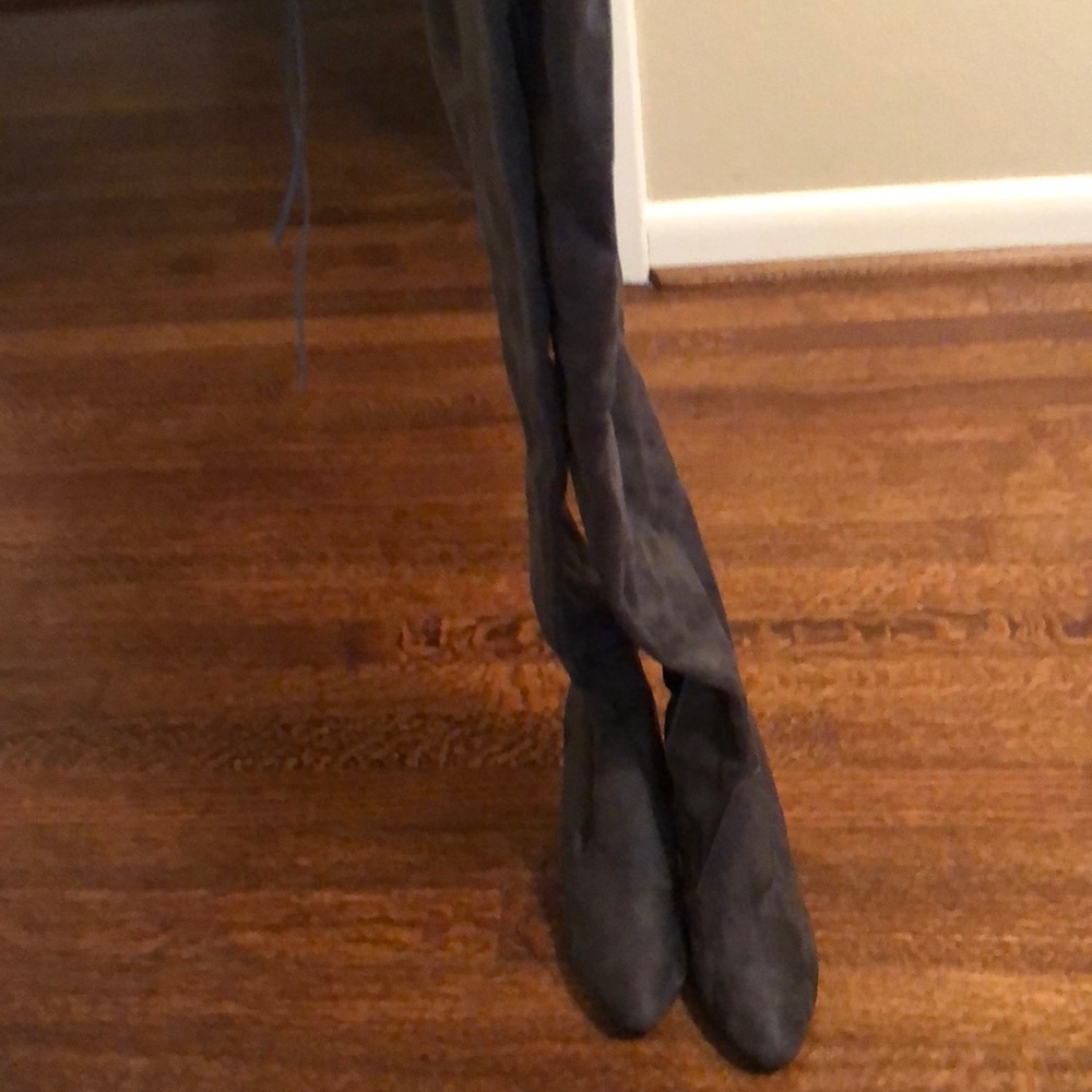 Gray suede over the knee boot